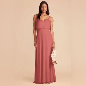 Bill Levkoff Chiffon V-Neck Spaghetti Strap Maxi Bridesmaid Dress - Dusty Rose